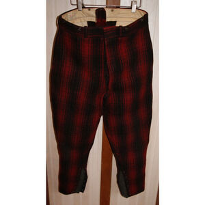 Vintage 1950s Woolrich Wool Pants Mens 34x27 Red Black Plaid Hunting Button Fly